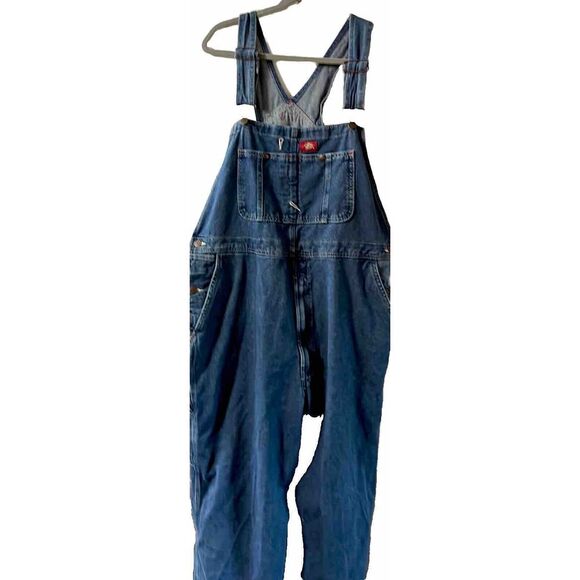 Dickies Bib Overalls Men's Size 40 Blue Denim 40x30 Carpenter Workwear Pant 8302 - Picture 2 of 7